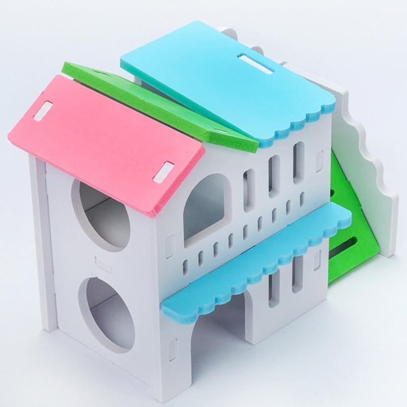 Wooden Hamster Deluxe Double Deck Villa Natural Living Hideout Hut Toy Small Animal Chew Toy for Hamster Cage