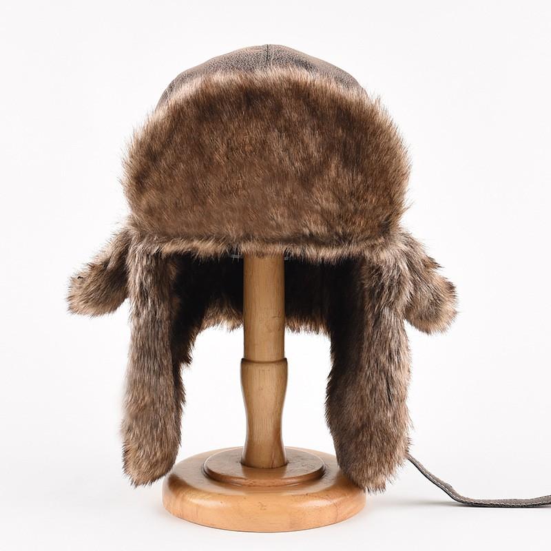 Winter Warm Faux LeatherHat With Long Fleece Lining Men Women Windproof Ear Protection Cap Cycling Snow Travel