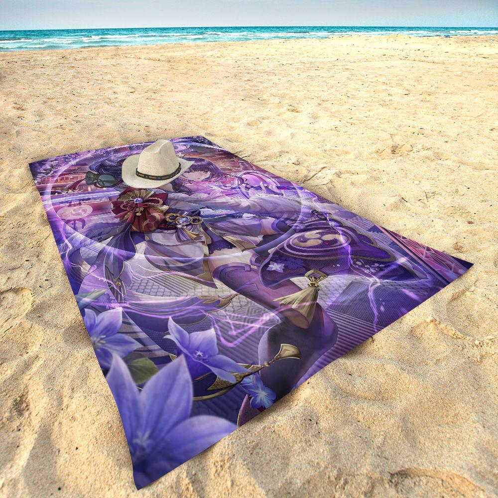 Raiden Shogun Genshin Impact Beach Towels Shower Towel Sauna Travel Spa Microfiber Quick Dry Gym Accessories Cute Room Decor