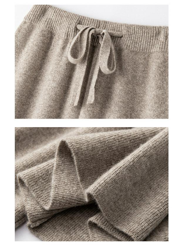 Women's 100% Australian Wool Wide-Leg Pants - Extra Long Cashmere Knit for Autumn/Winter