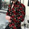 Heren Lange Mouwen Knopen Blouse Roze Bloemenprint Casual Hawaïaanse Stijl Top