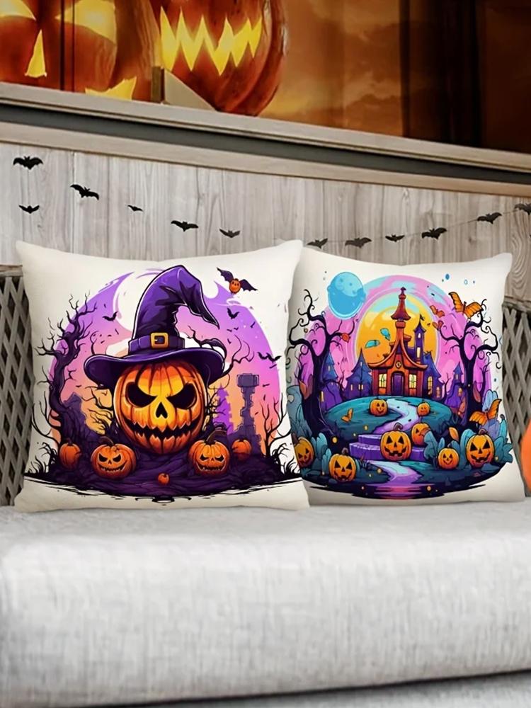 1 new skull pumpkin linen pillowcases for Halloween parties, living Home room decoration pillowcases,18*18inch