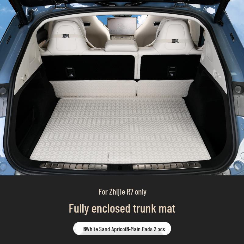 

Коврик в багажник Zhijie R7: Полное покрытие, высокий бортик, водонепроницаемый кожаный коврик для декора салона автомобиля. Pure Electric