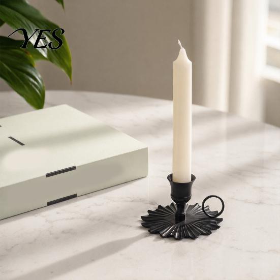 Wear-resistant Candlestick Wrought Iron Candle Holder, Vintage Metal with Frosted Matte Black Rust-Proof Durable Stand Finish, Handheld Design Holder
