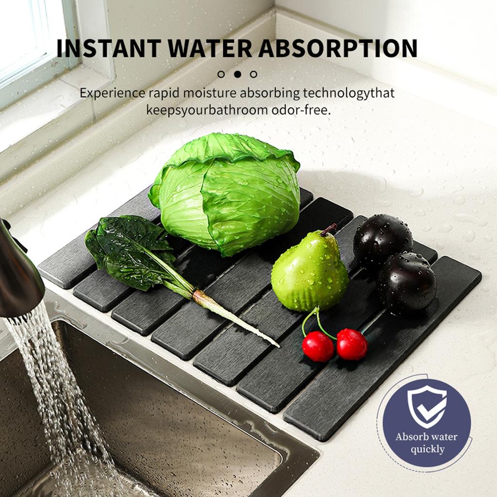 15.74 Inch Diatomaceous Earth Tableware Drying Mat Foldable Dish Mat Kitchen Bathroom Multi-function Countertop Absorbent Mat