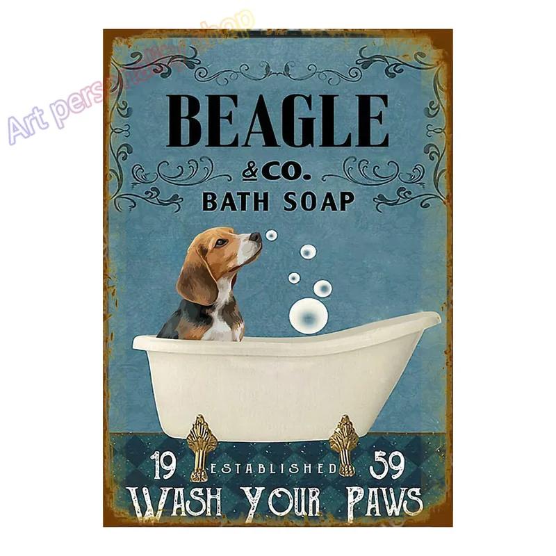 Mfoever Tin Sign Vintage Beagle Dog Coffee Tea Metal Tin Sign Set Retro Funny Pet Wall Art Decor for Home Kitchen Bar Rustic Iron Painting Plaque