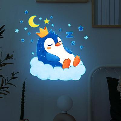 Pegatinas de pingüino que brillan en la oscuridad para inodoro Autoadhesivas Removibles PVC Decoración de baño Paredes Ventanas Pegatinas para coche