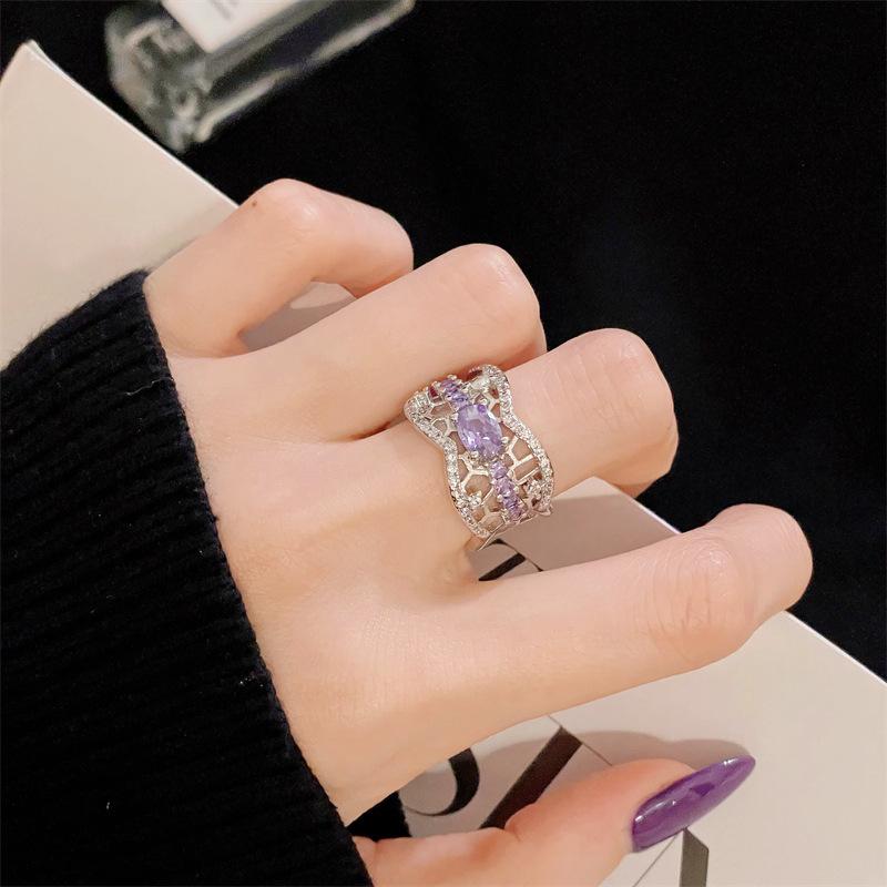 Nine Purple Isolation Transshipment Color Treasure Purple Zir*****Pening Ring Light Luxury Premium Elegant Temperament Jewelry Women