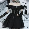 Goth Gothic Vintage Princess Dress Women Dark Lace Up Cross Corset Streetwear Partywear Lolita Female