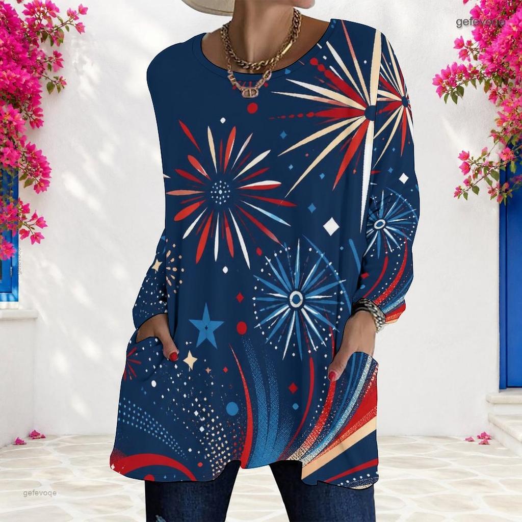 Womens Plus Size Long Sleeve Pocket Tee Loose Casual Soft Daily Wear Top