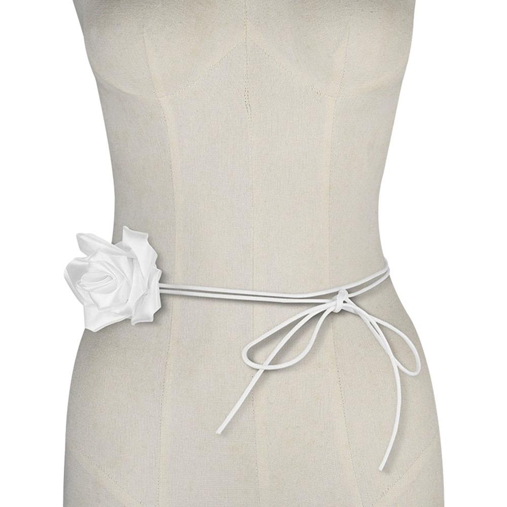 Decorative Rose Flower Rope Belts DIY Woven Waistband Strap Fabric Belt  For Women Lady Girl
