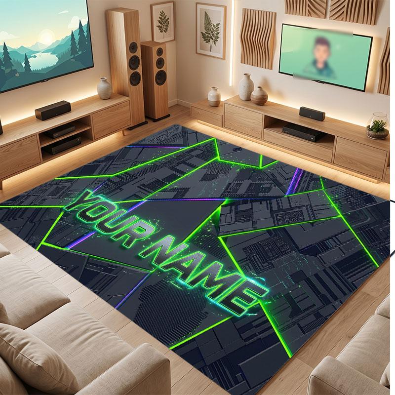 City Cyberpunk Theme Crystal Velvet Floor Rug Personalized Custom Name Text Warm Carpet Home Decoration