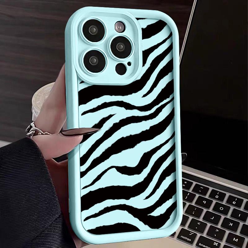 Zebra Striped Pattern Soft Case For iPhone 16 15 14 Pro Max 15 16 Plus 13 12 Pro 11 Candy Color Shockproof Silicone Phone Cover