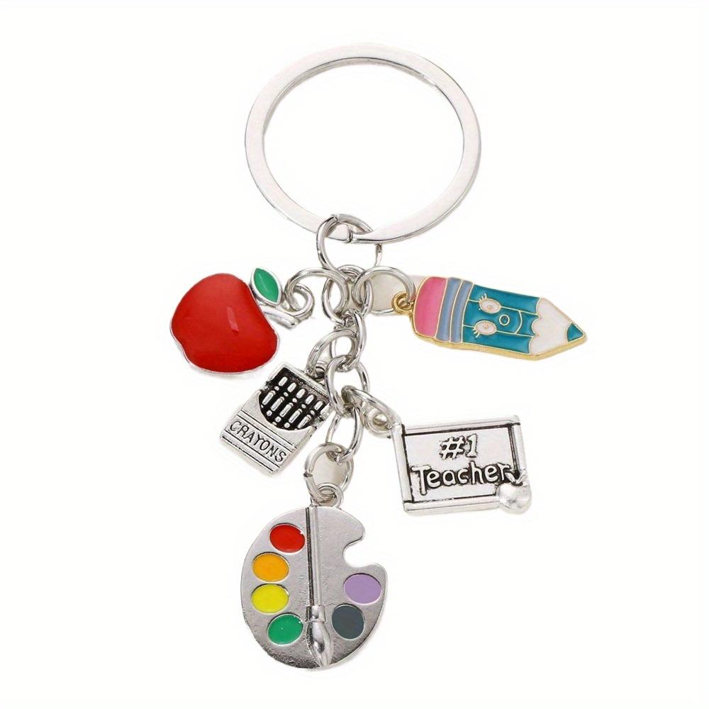 Drip Oil Pencil Red Apple Drawing Board Keychain Gift To Teacher Classmate Keychain Graduation Season Keychain