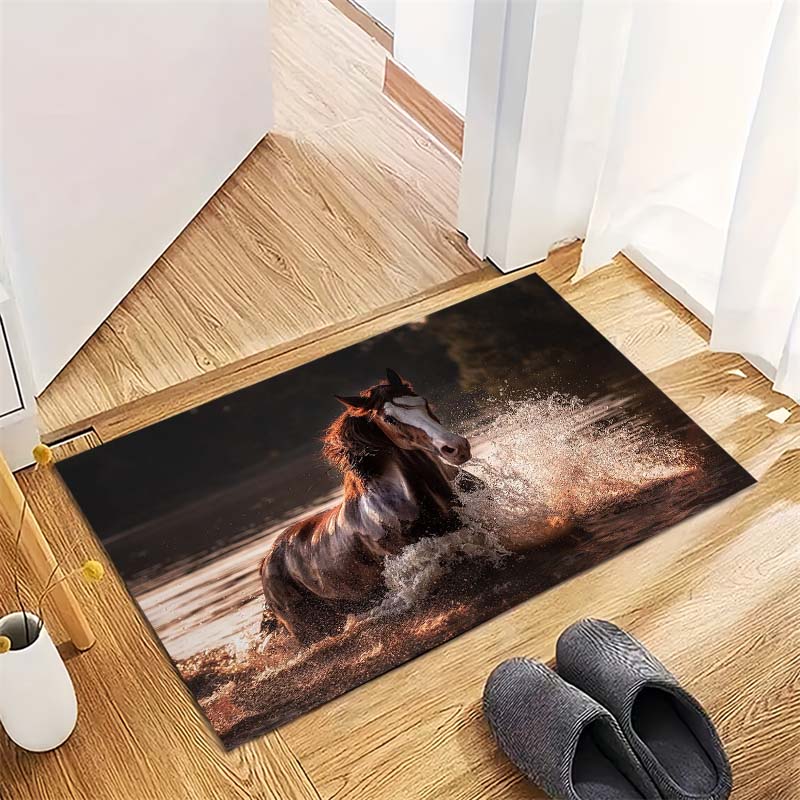 Running Black Horse Print Doormat, Animal Themed Non‑Slip Floor Mat for Entrance Hallway Home Decor