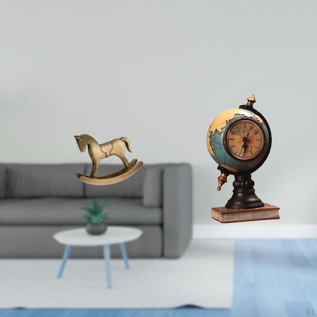 Rustic Wood Horse Sculpture And Clock Figurine Art for Home Office Decor Tabletop Shelf Cabinet