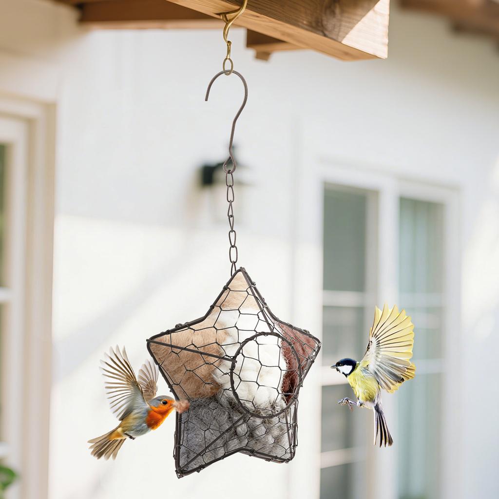 Handmade Alpaca Fiber Bird Nest Star Refillable Natural Alpaca Wool Winter Bird Tree Shelter Hanging Bird Nest Supply Holder