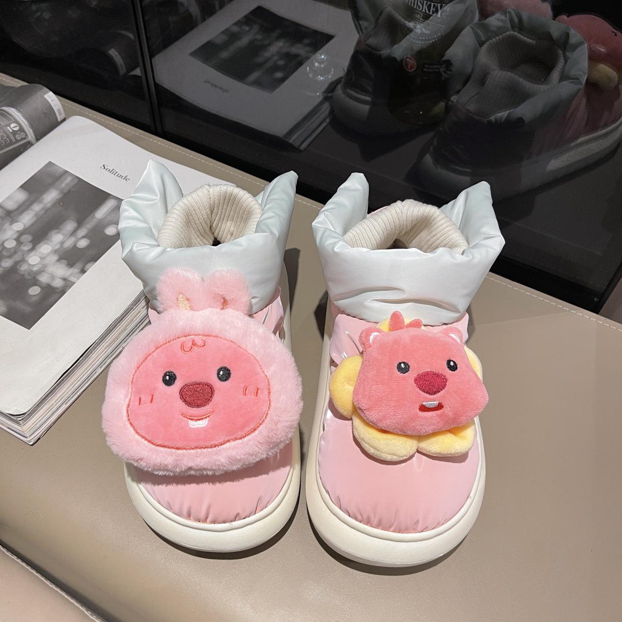 

Cute cartoon snow boots children s fleece thickened 2025 winter new thick-soled non-slip waterproof down cloth cotton boots 36-37