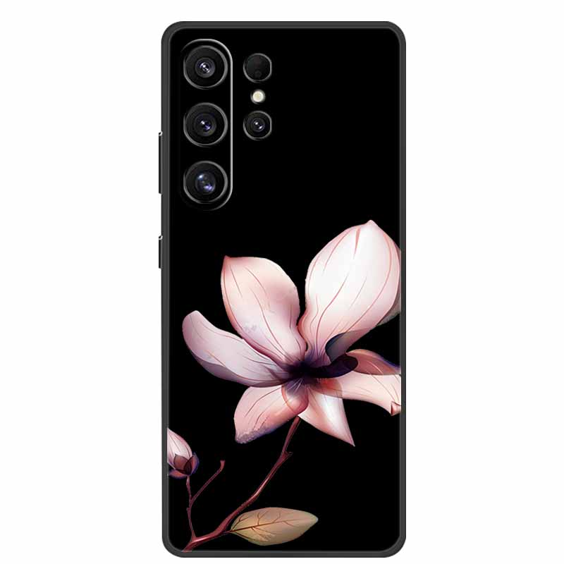 For Samsung Galaxy S26 Ultra Case Cute Floral Black Luxury Soft Silicone Back Cover For Samsung S26 Ultra Cases GalaxyS26 Ultra