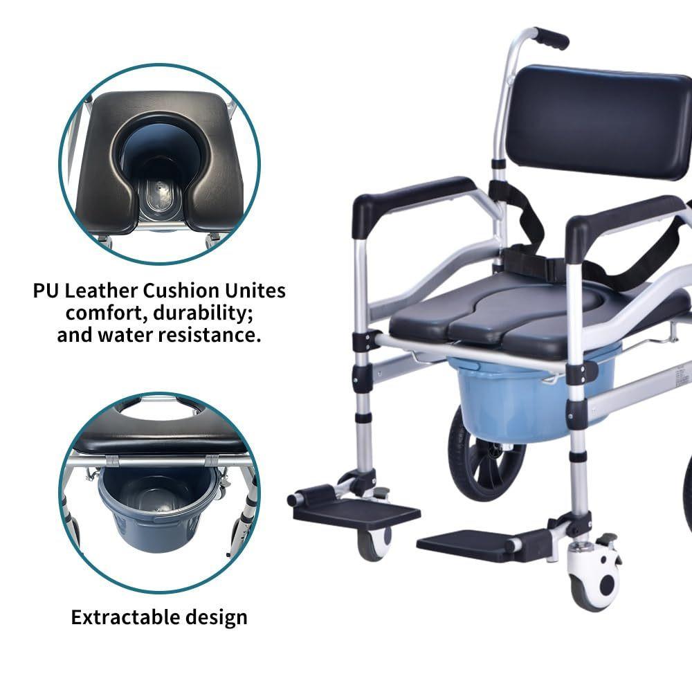 Foldable Height Adjustable Safety Commode Chair Elderly People Wheelchair Household Foldable Shower Chair