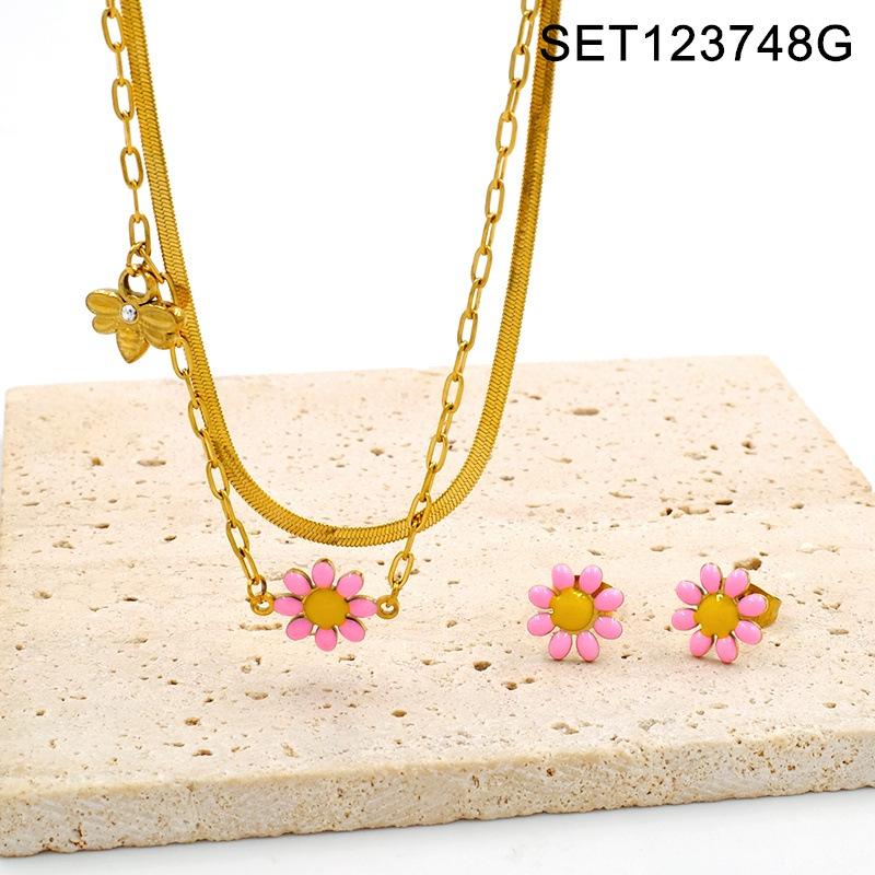 Little Daisy Gold Necklace & Earring Set: Fashionable Light Luxury Stainless Steel Flower Jewelry for Women