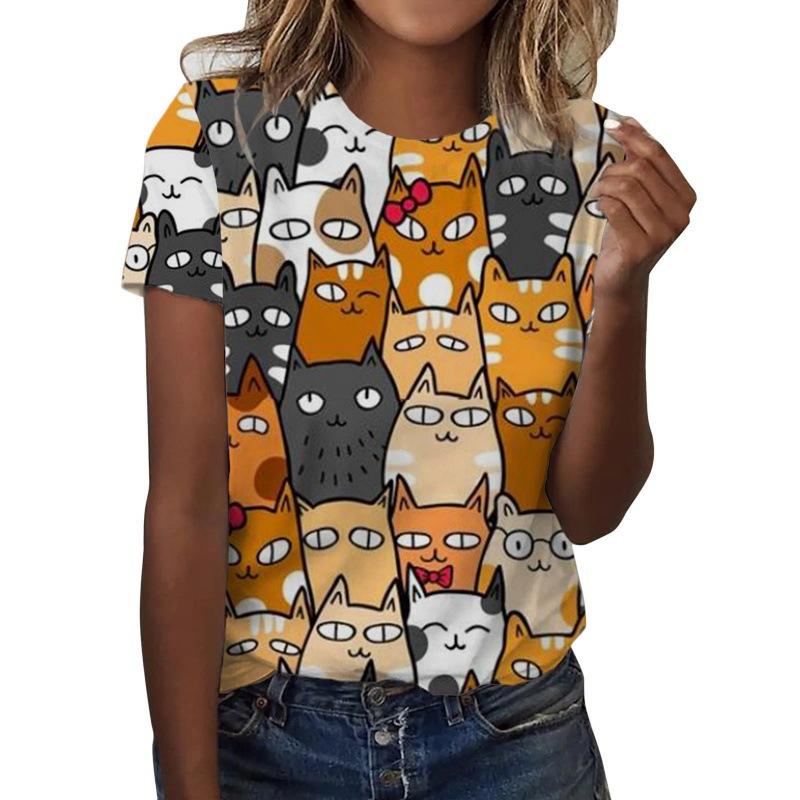 New Cute Cat T-Shirts Animal Kitten 3D Print Women's Summer O-Neck Short Sleeves T Shirt Y2k Harajuku Tees Tops Female Clothing