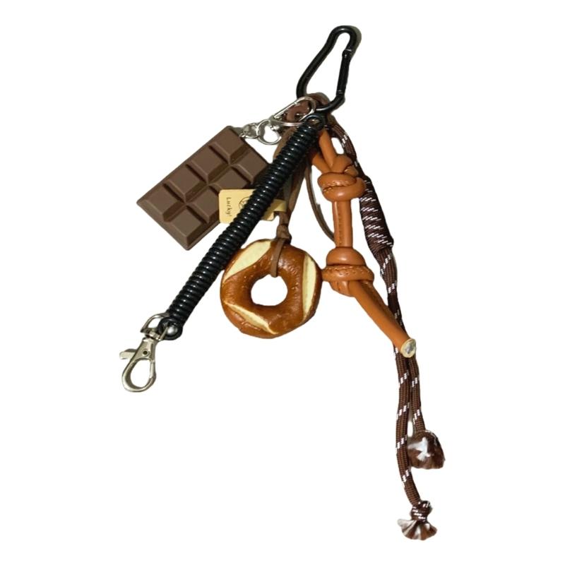 Bagel Pretzel Chocolate Bag Charm Pendant Keyring Braided Rope Keychain Charm for Backpack Purse Handbag Decorations