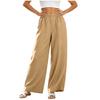 Women Casual Loose Fit High Waist Linen Blend Wide Leg Pants with Pockets Elastic Waistband for Everyday Wear