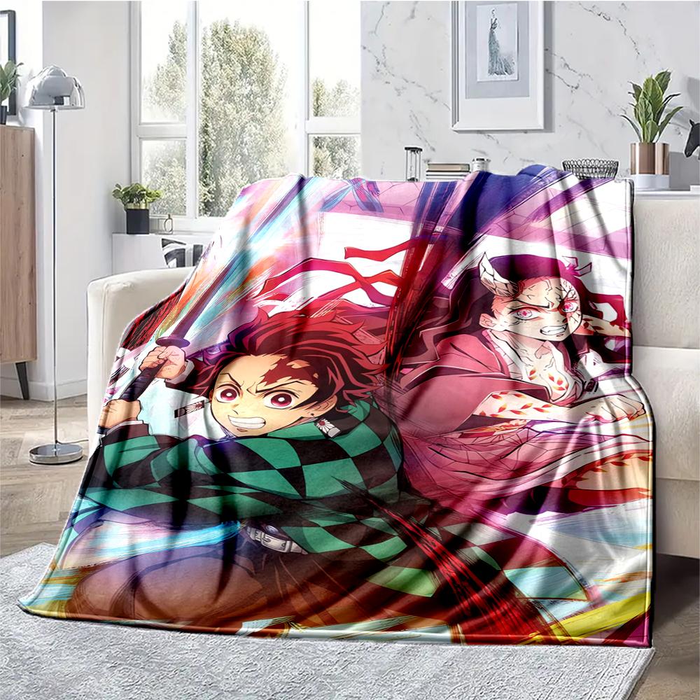 Demon Slayer Theme Printed Blanket - Perfect for Couch, Bed, Travel & Outdoor Use | Machine Washable, Cozy & Durable.