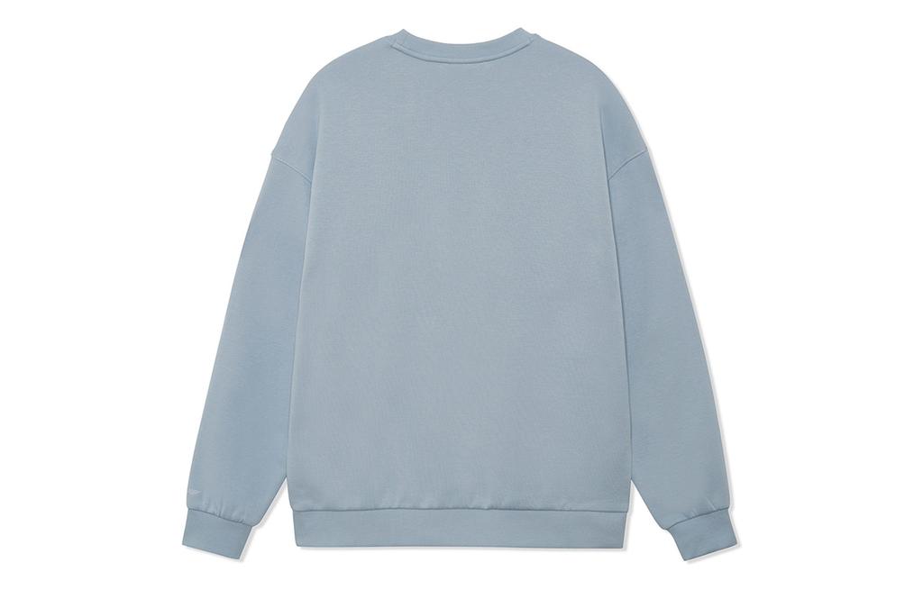 Li Ning Sports Fashion Collection Logo Print Loose Fit Fleece Lined Crew Neck Pullover Sweatshirt Unisex Mist Blue AWDRG40-3