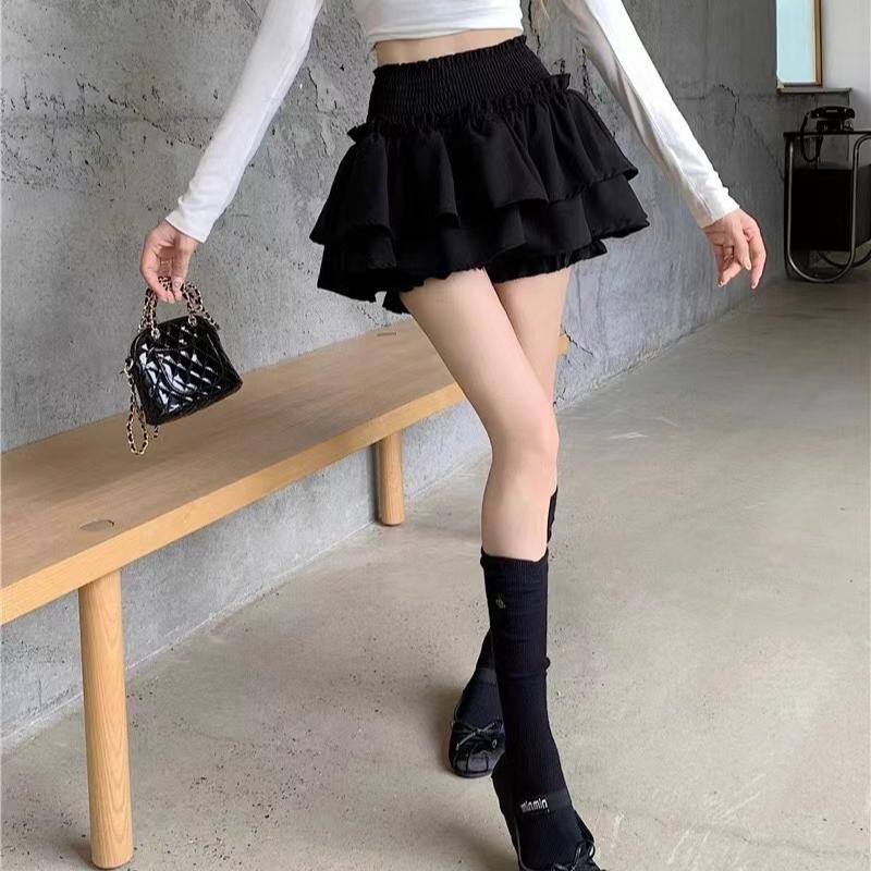 Minisukně Roztomilá sexy baletní jádro elastické společenské šaty s vysokým pasem volánky Patchwork Lolita sukně Krátká korejská sladká Y2K dámské oblečení