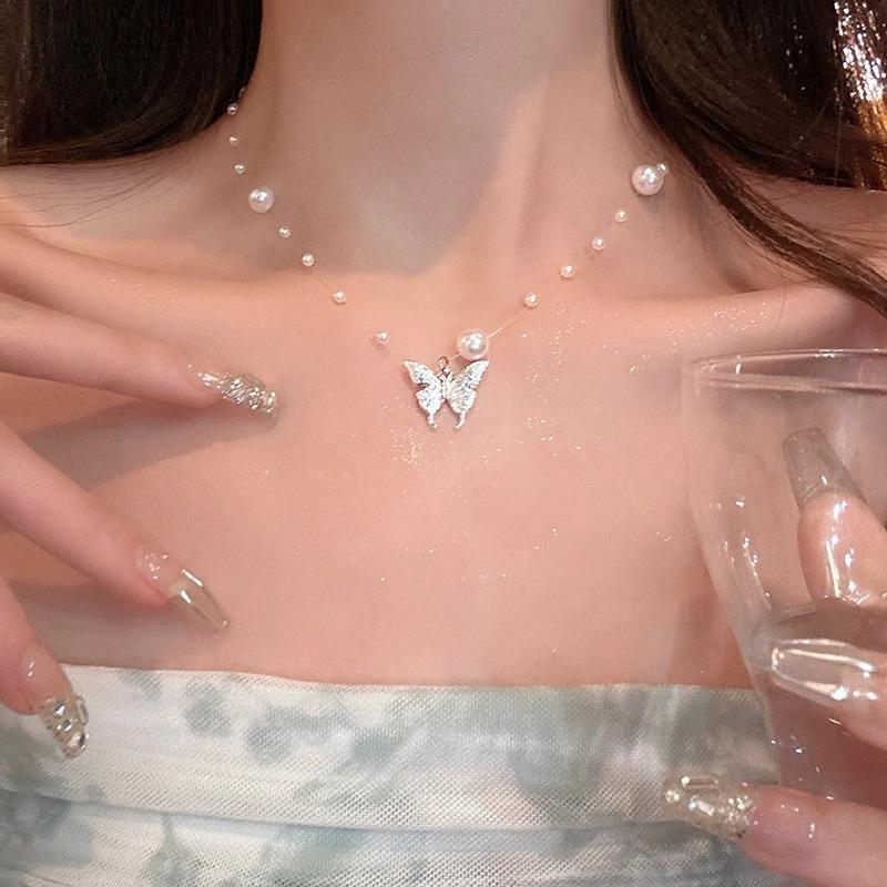 Light luxury elegant pearl water drop fringed rhinestone collarbone chain fashion temperament celebrity high sense necklace new trend