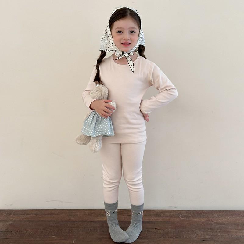 Kids Cotton Wool Blend Pajama Set Solid Color Soft Homewear Girls Boys