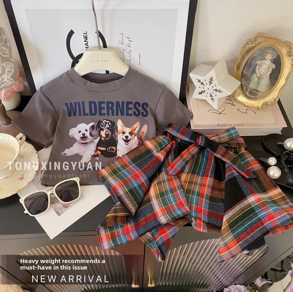 Summer Girls Sweet Two Piece Set With Tassel Vest And Playful Checkered Skir