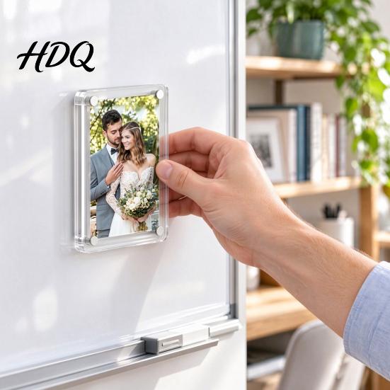 Acrylic Magnetic Frame 1 Pair Photo Fridge Magnet Picture for Display Refrigerator Clear Mini Holder Home Kitchen Decoration