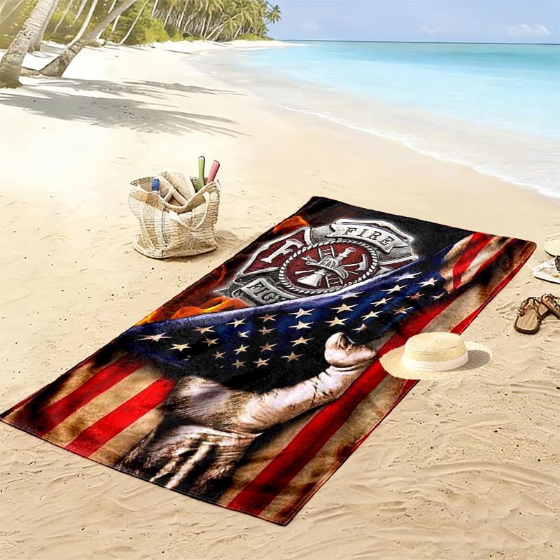 Firefighter Print Beach Towel, Large Soft Quick Dry Towel for Beach Camping Swimming