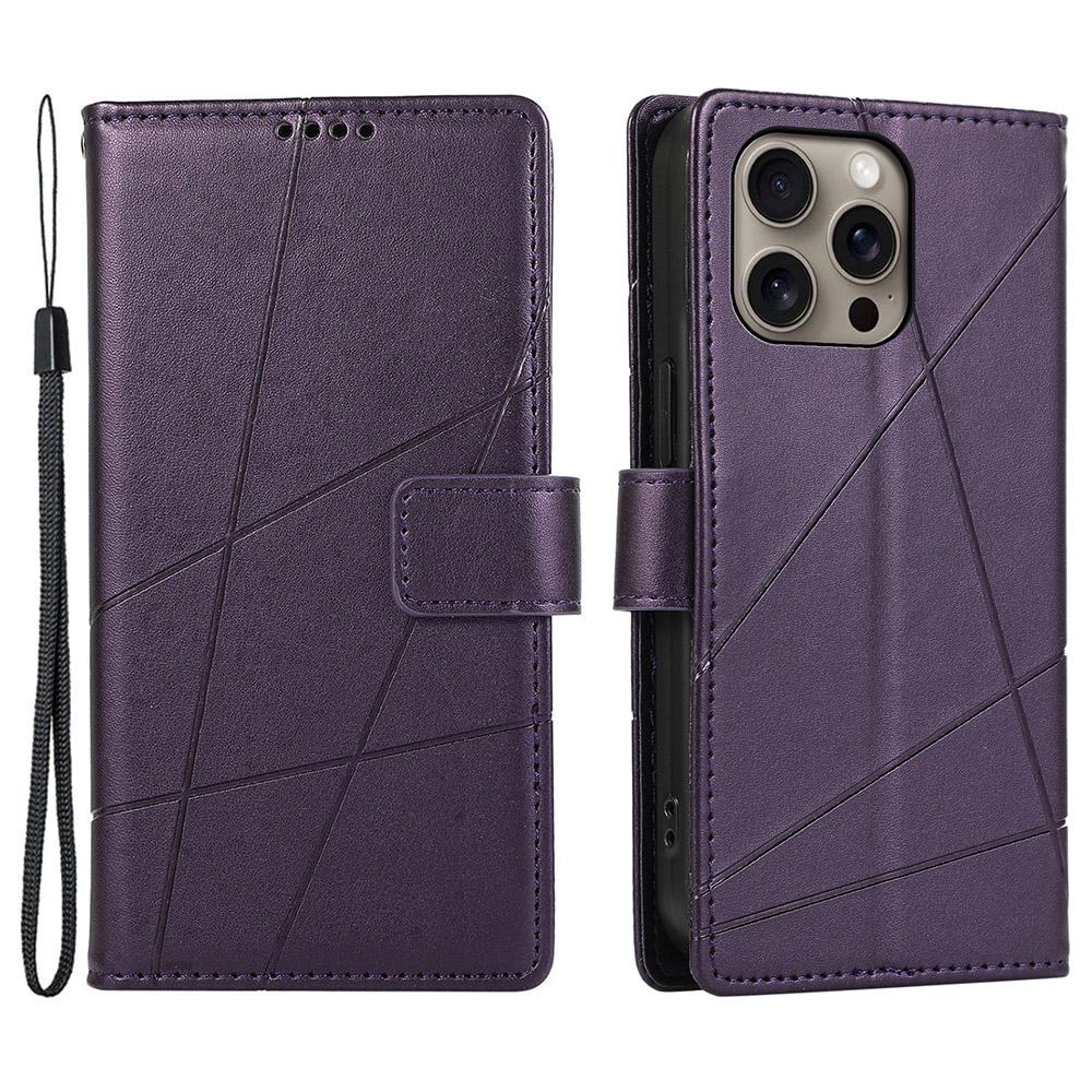 DF-06 Etui portfelowe na iPhone 16 Pro z wytłoczeniem linii, wstrząsoodporne etui na telefon