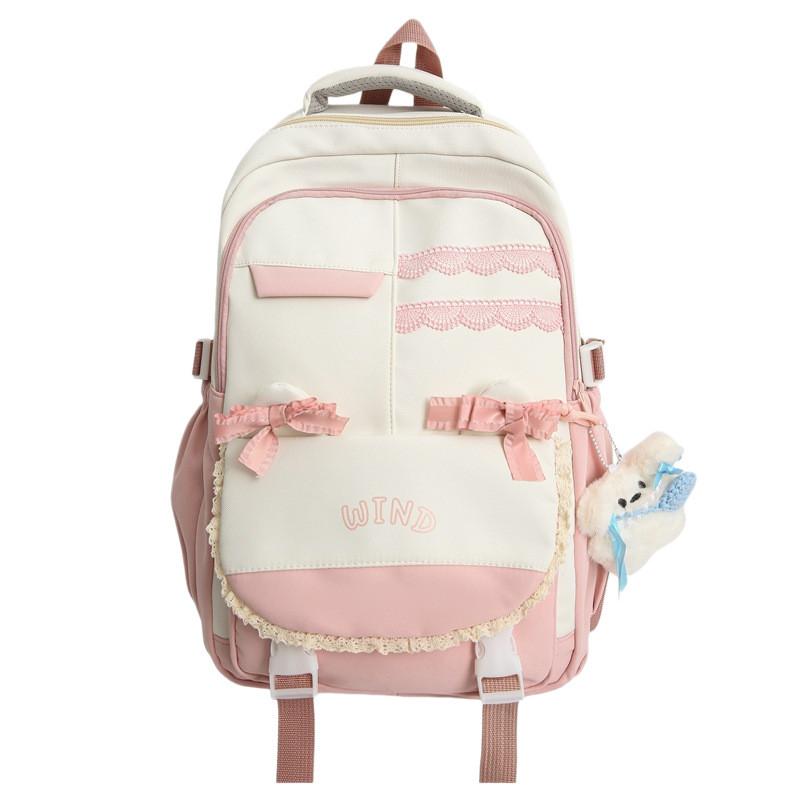 Unisex Nylon Bow Travel Backpack With Color Block Pattern And Compartment Laptop