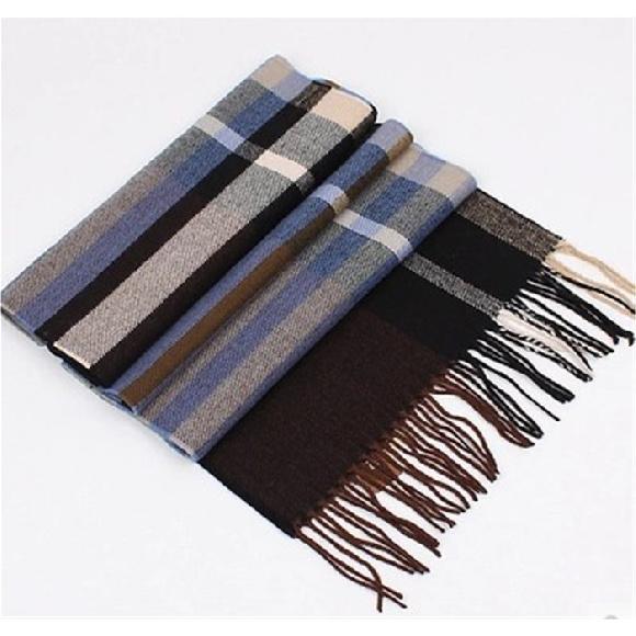 

Новый шарф с кисточками из искусственного кашемира в клетку для мужчин на осень и зиму, с утолщенным бархатом и теплым воротником 200*35cm