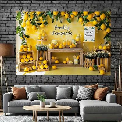 2D Freshly Lemonade Backdrop, Summer Lemon Stand Photography Background Banner
