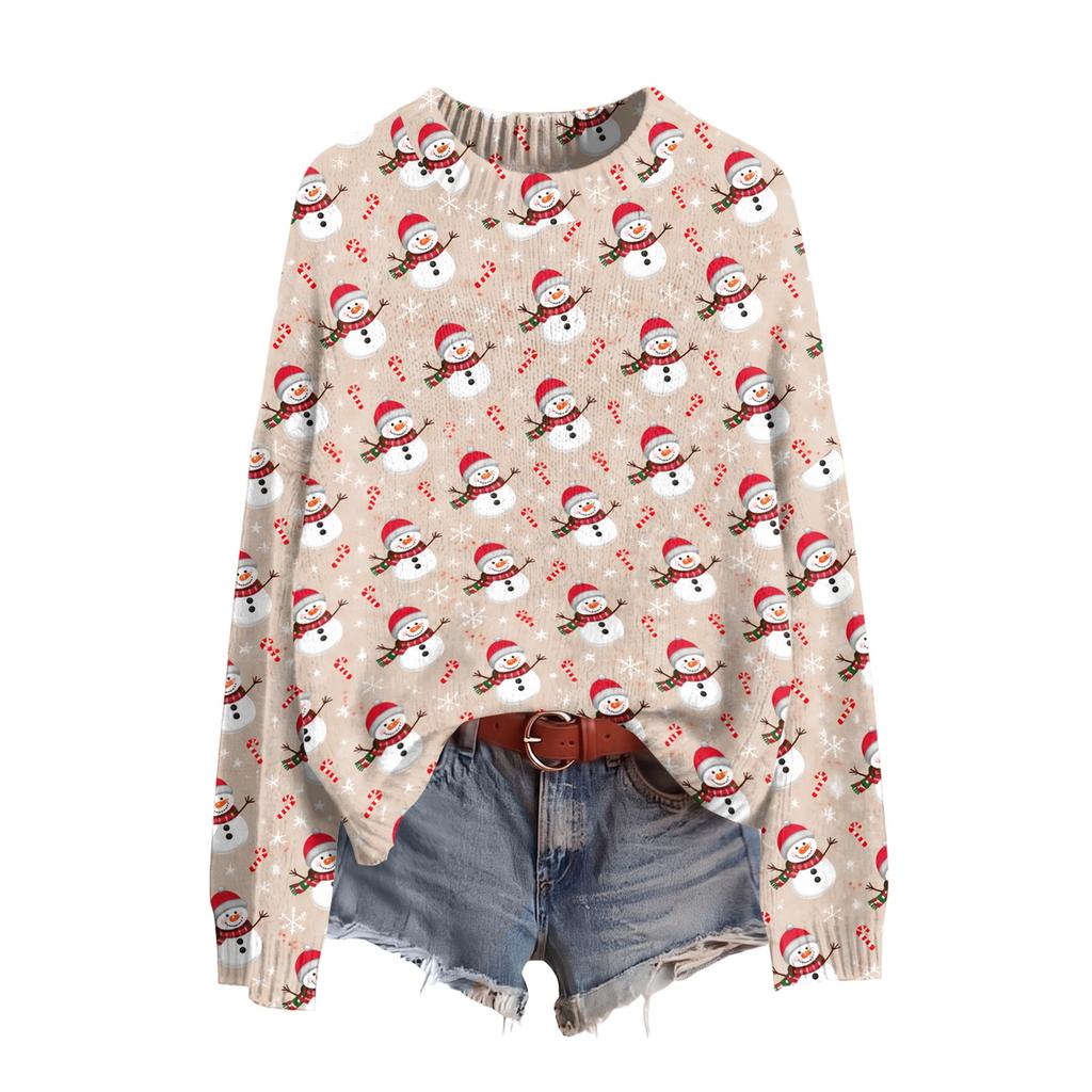 Women's Christmas Print Long Sleeve Top Casual Winter Comfortable Blouse for Holiday Wear