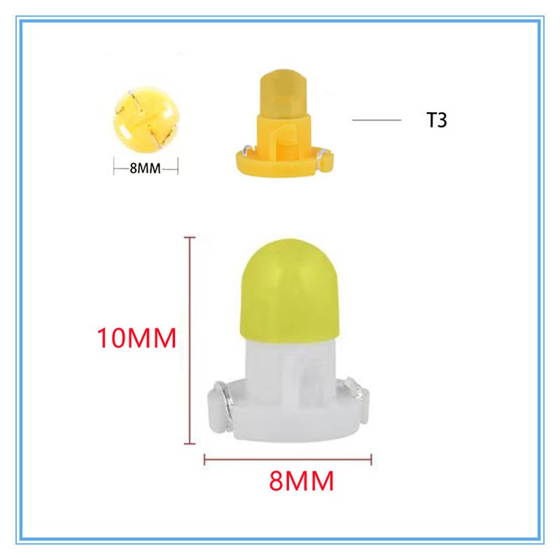 10PCS Interior Light T3 COB Wedge LED Auto Instrument Bulbs 12V Automóveis Car Styling Rosa Verde Azul Vermelho Amarelo Branco