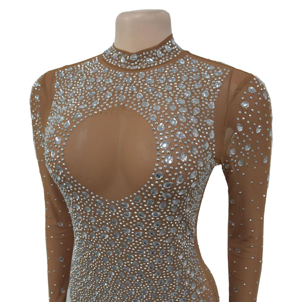 Europäisches und Amerikanisches Mode Strassstein Langes Kleid - Rundhals Damenbekleidung