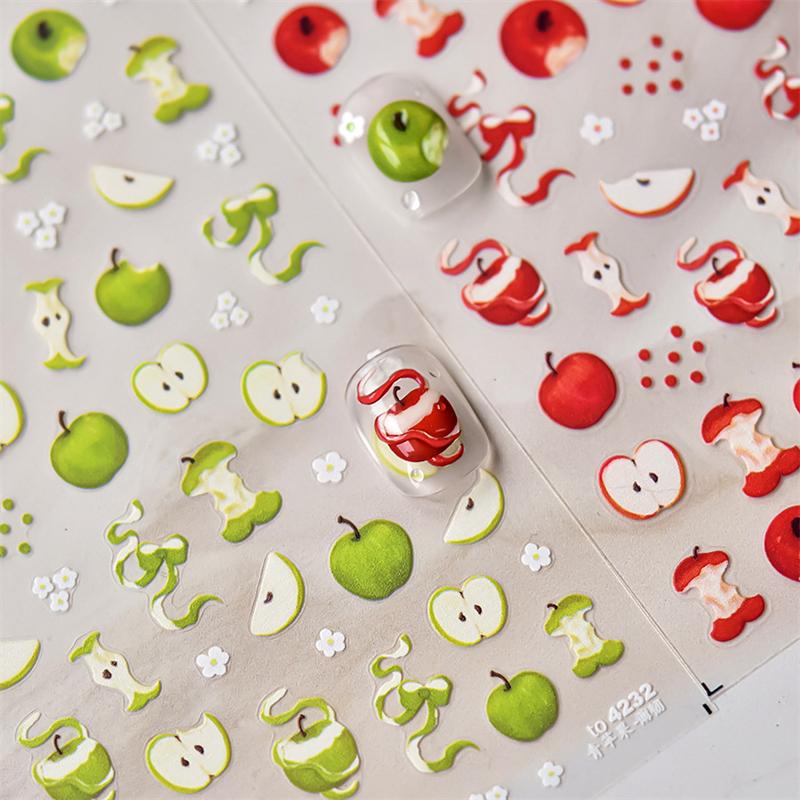 1 piece5D Cute Fruit Jelly Nail Stickers Red and Green Apple High Quality Nail Stickers New Embossed Nail Art Decoration Sticker