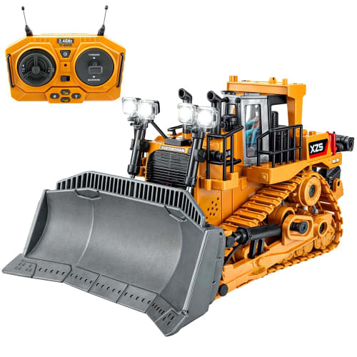 iKing RC Bulldozer Car - 2.4GHz 9CH Alloy Heavy Machinery Engineering Vehicle Construction Vehicle Kids Toy for Beaches and Sandboxes, Indoor and Outd