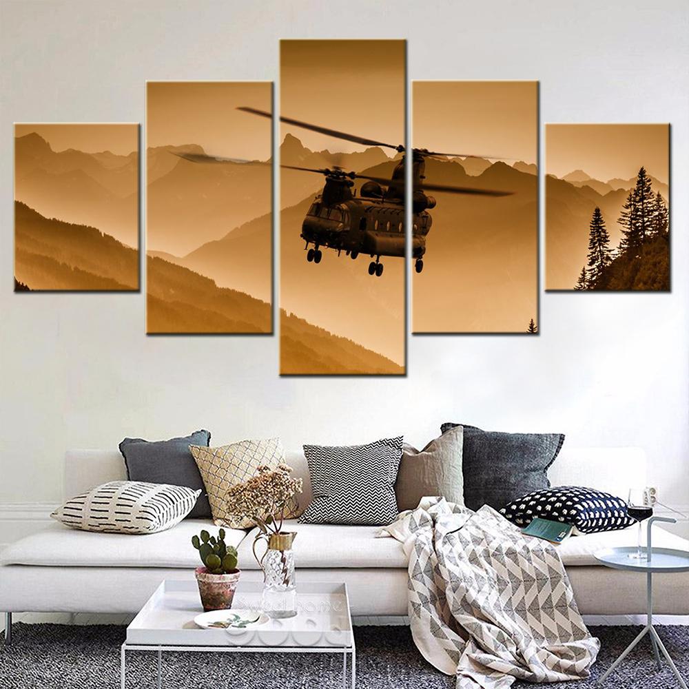 5 Pieces Wall Art Canvas Framed Boeing Chinook Helicopter Poster Decorative Pictures Living Room Decoration Interior Artwork No Frame