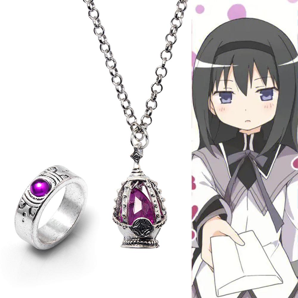 Anime Puella Magi Madoka Magica Collier Cosplay Kaname Madoka Miki Sayaka Pierre d'Âme Pendentif Collier Ensemble Bague Bijoux Mode
