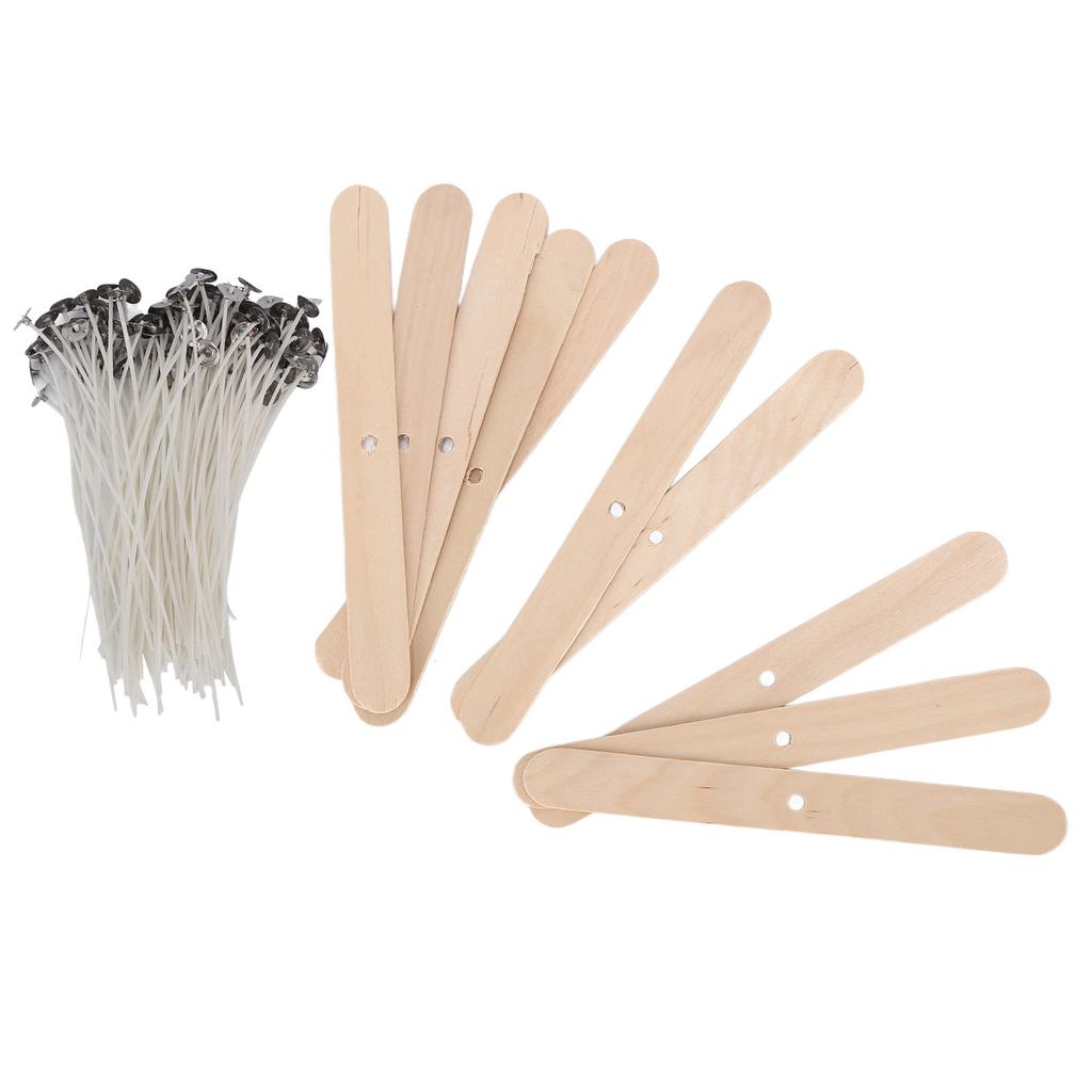 110 Pcs 15cm Candle Wicks and Candle Wick Holder Low Smoke 100 Wicks Plus 10 Centering Devices for Candle MakingWood