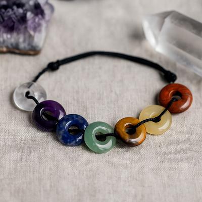 Chakra Gemstone Bracelet, Adjustable Donut Beads