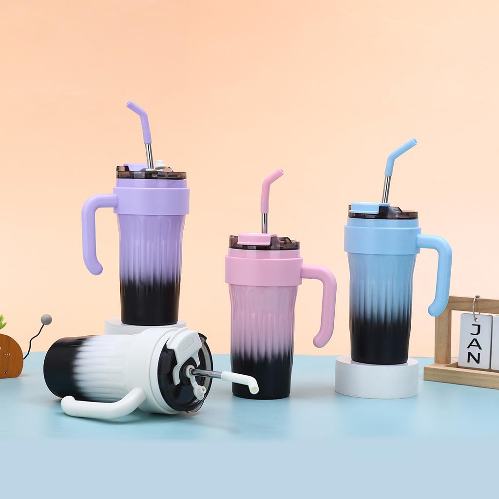 New Gradient Steel Thermos Cup Girls Handy Straw Cup Dopamine Strap Handle Car Cup Durable Durable Useful Useful